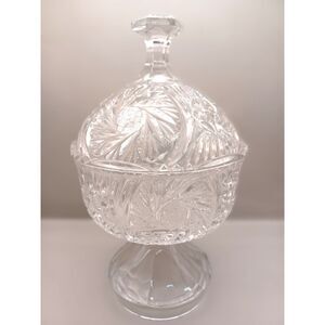 Vintage1960 EAPG Indiana Glass Hobstar Sunburst Pedestal Candy Nut Dish with Lid